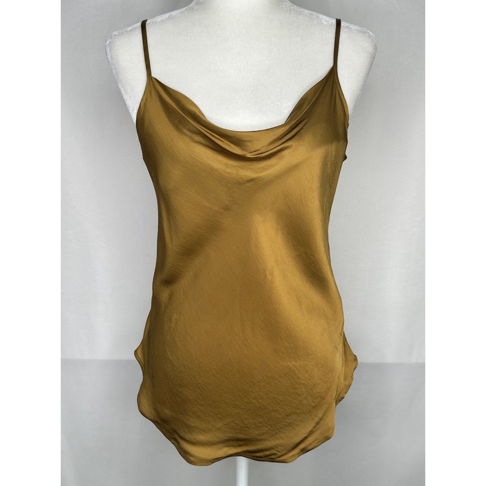 7 For All Mankind Womens Cowl Neck Satin Camisole Antique Gold Top Y2K Size S